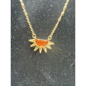 Kendra Scott Samantha Sun Orange Opalescent Gold Plated Short Necklace Dust Bag